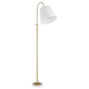 Girard 71.78 in. Satin Brass Finish 1-Light Standard Floor Lamp for Home with White Linen Shade