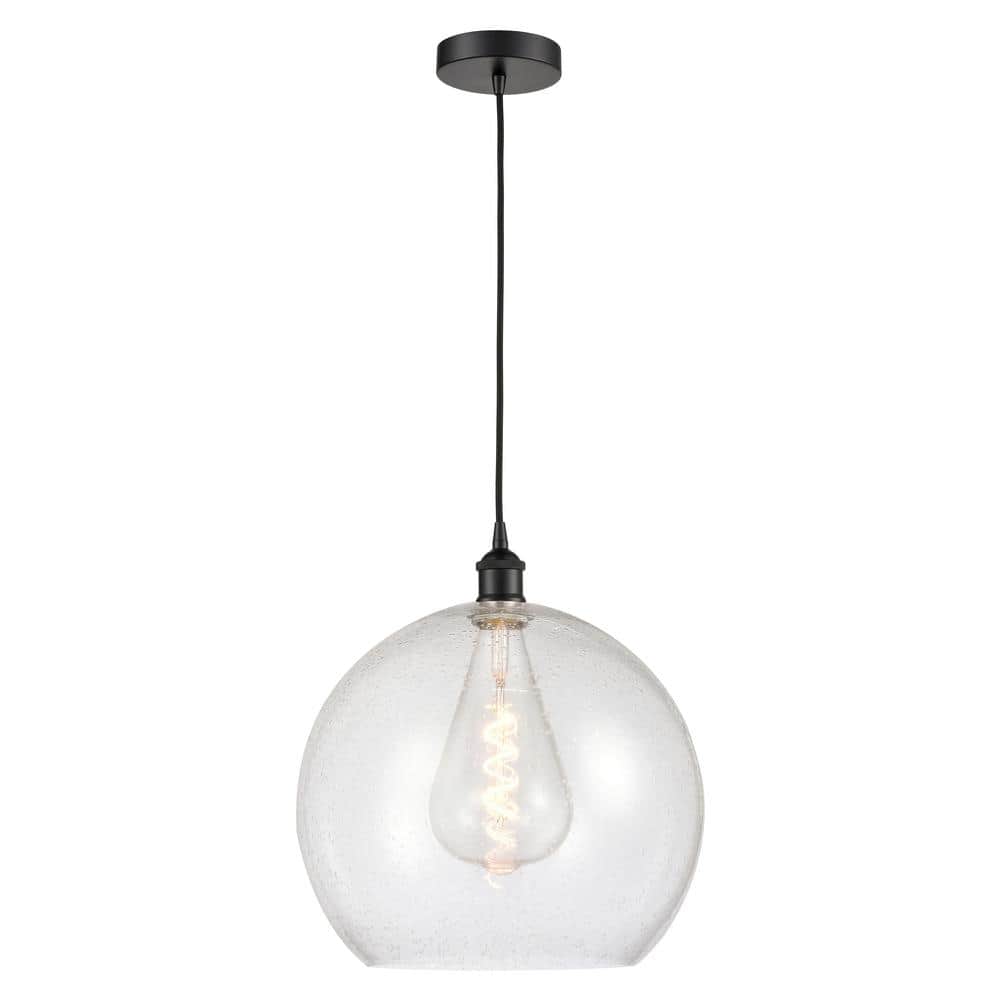 Athens 60-Watt 1-Light Matte Black Shaded Mini Pendant Light with Seeded Glass Shade price history on PriceWatchPro