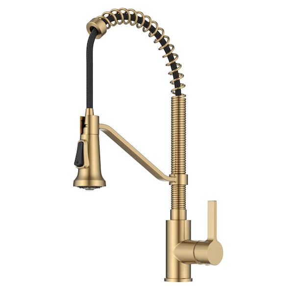 KRAUS Britt Commercial Style 2-Function Single Handle Pull Down Sprayer Kitchen Faucet in Spot-Free Brushed Brass