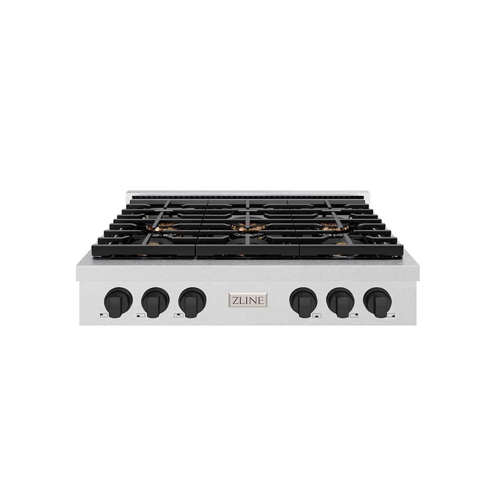 Autograph 36 in. Paramount Gas Rangetop with 6 Burner DuoPro Cooktop in Satin Stainless Steel and Matte Black Accents