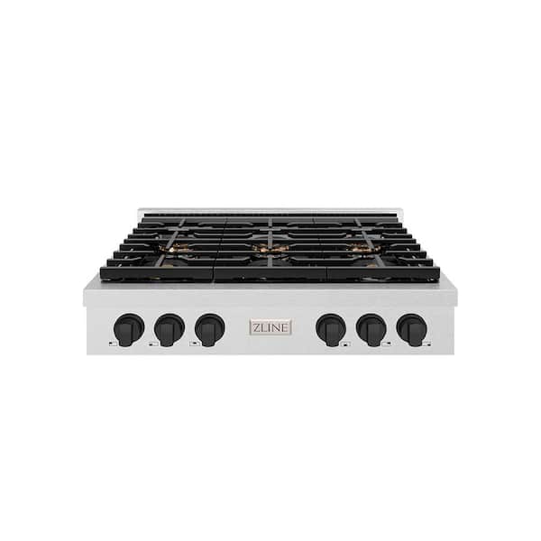Autograph 36 in. Paramount Gas Rangetop with 6 Burner DuoPro Cooktop in Satin Stainless Steel and Matte Black Accents