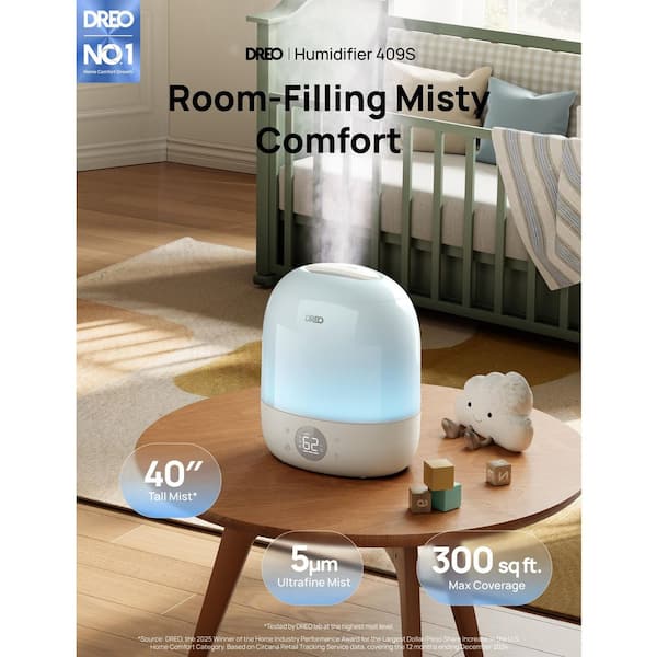 .8 Gal. Smart Tabletop Cool Mist Humidifier Ultrasonic Humidification, RGB Light for Bedroom and Plants in White
