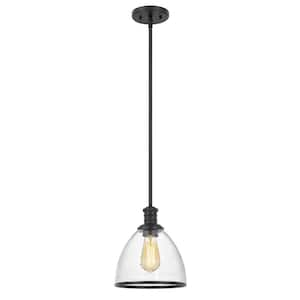 Cloe 9 in. x 9 in. x 10.5 in. 1-Light Black Finish Harmer Glass Pendant