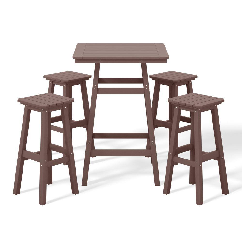 Laguna 5-Piece Fade Resistant HDPE Plastic Outdoor Patio Square Bar Height Pub Set, Matching Barstools in Dark Brown price history on PriceWatchPro