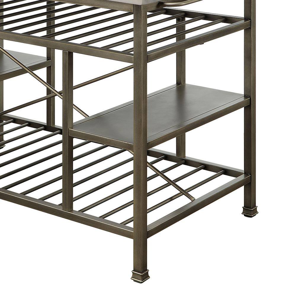 Lanzo 50" Marble and Antique Pewter Kitchen Island