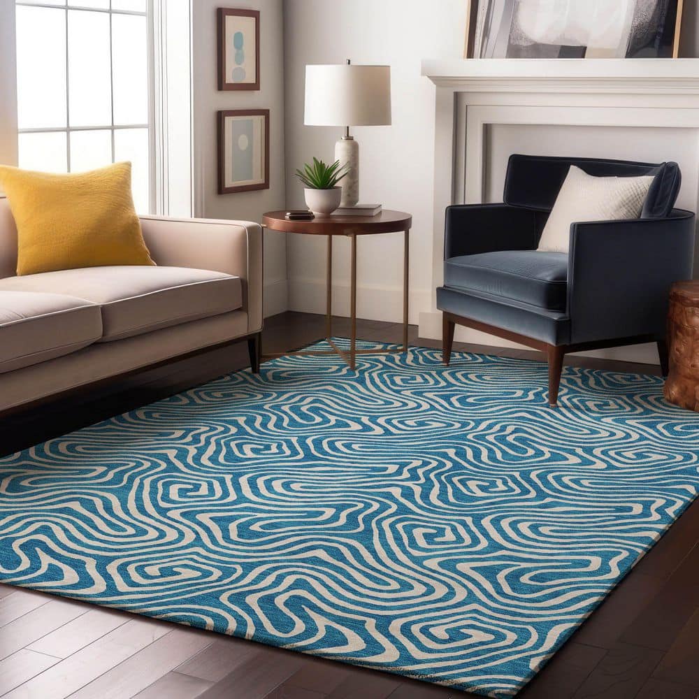 Mayfield Premium Machine Washable Abstract AMF1030 Teal 8 ft. x 10 ft. Area Rug price history on PriceWatchPro