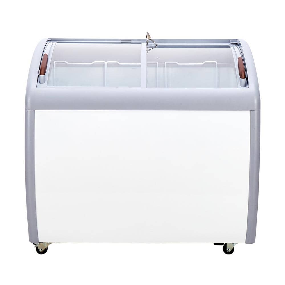 27 in. W 9.3 Cu. ft. Freezer Commercial Ice Cream Display Case Manual Defrost Chest Freezer with Glass Top in White