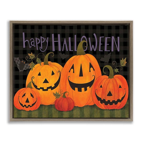 Stupell Industries Halloween Smiling by Bernadette Deming 1-Piece Floater Frame Graphic Print Typography Art Print 21 in. x 17 in.