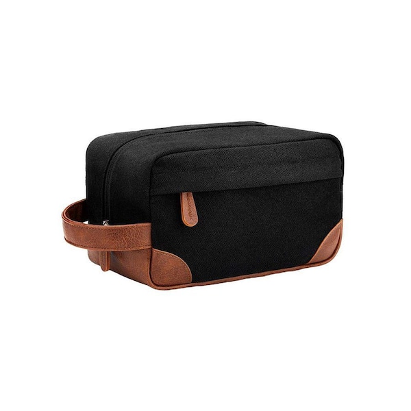 Black Hanging Travel Toiletry Bag-Large Capacity Water-Resistant Canvas Shaving Bag with Multiple Compartments