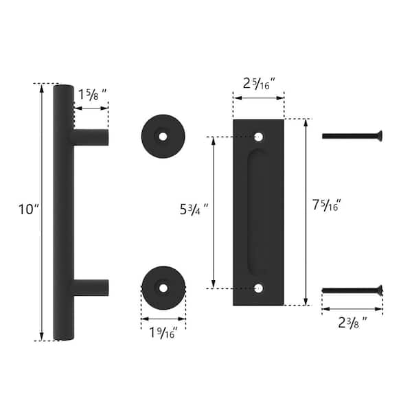 Rectangular 8 in. Matte Black Stainless Steel Ladder Pull and Flush Sliding Barn Door Handleset