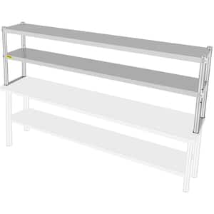 Double Overshelf 72 x 11.8 in. Stainless Steel Prep Table with Height Adjustable Kitchen Utility Table for Restaurant