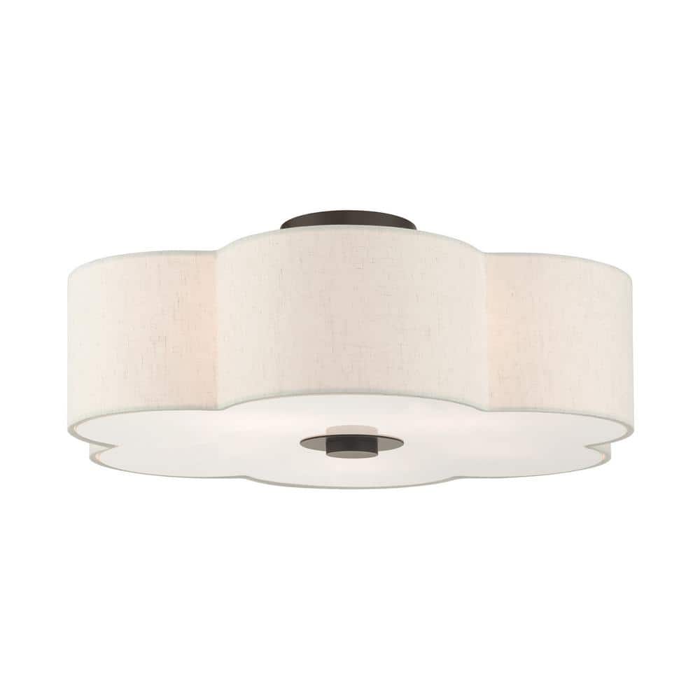 Solstice English Bronze 5-Light Semi-Flush Mount with Oatmeal Shade