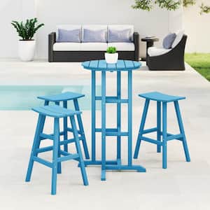 Laguna 4-Piece HDPE Weather Resistant Outdoor Patio Bar Height Bistro Set with Saddle Seat Barstools, Pacific Blue