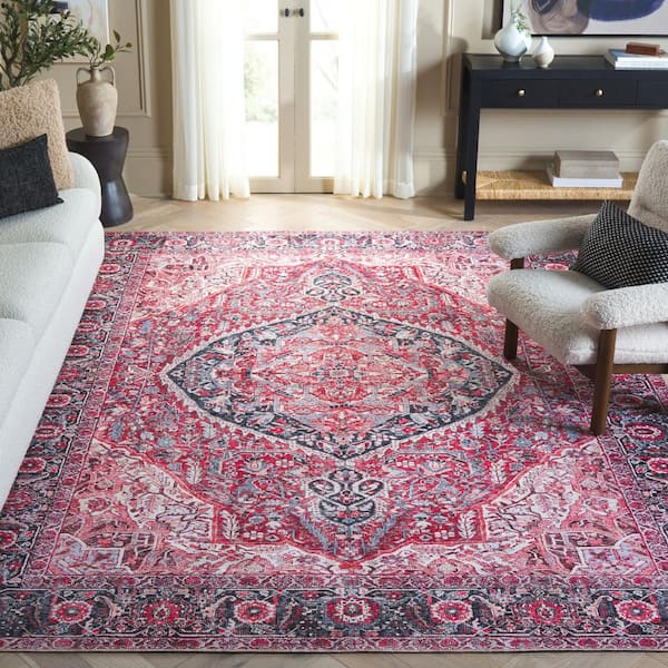 Vintage Serapi Pink/Blue 9 ft. x 12 ft. Machine Washable Abstract Ornate Medallion Area Rug