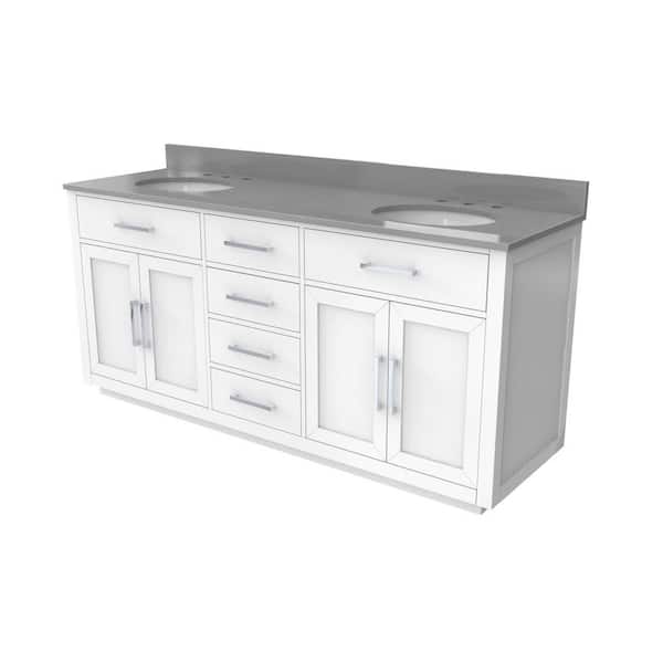 Dexterity 72 in. W x 22 in. D x 34 in . H Oak Vanity with Oval Undermount Sinks - White with Gray Top