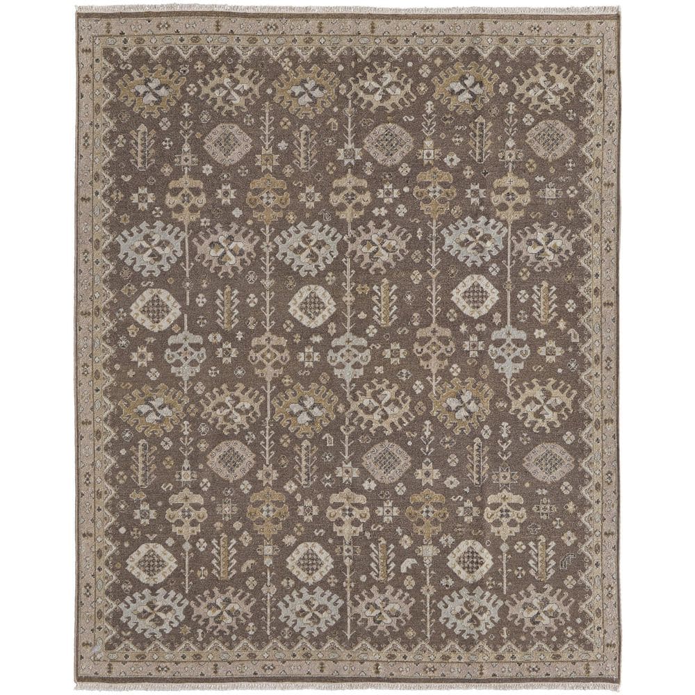 HomeRoots 6 ft. x 9 ft. Tan and Brown Wool Oriental Hand Knotted Area ...