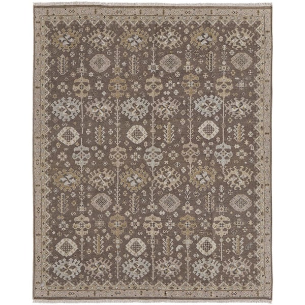 Tan Spotted Rug HomeRoots 6 ft. x 9 ft. Tan and Brown Wool Oriental Hand Knotted Area ...