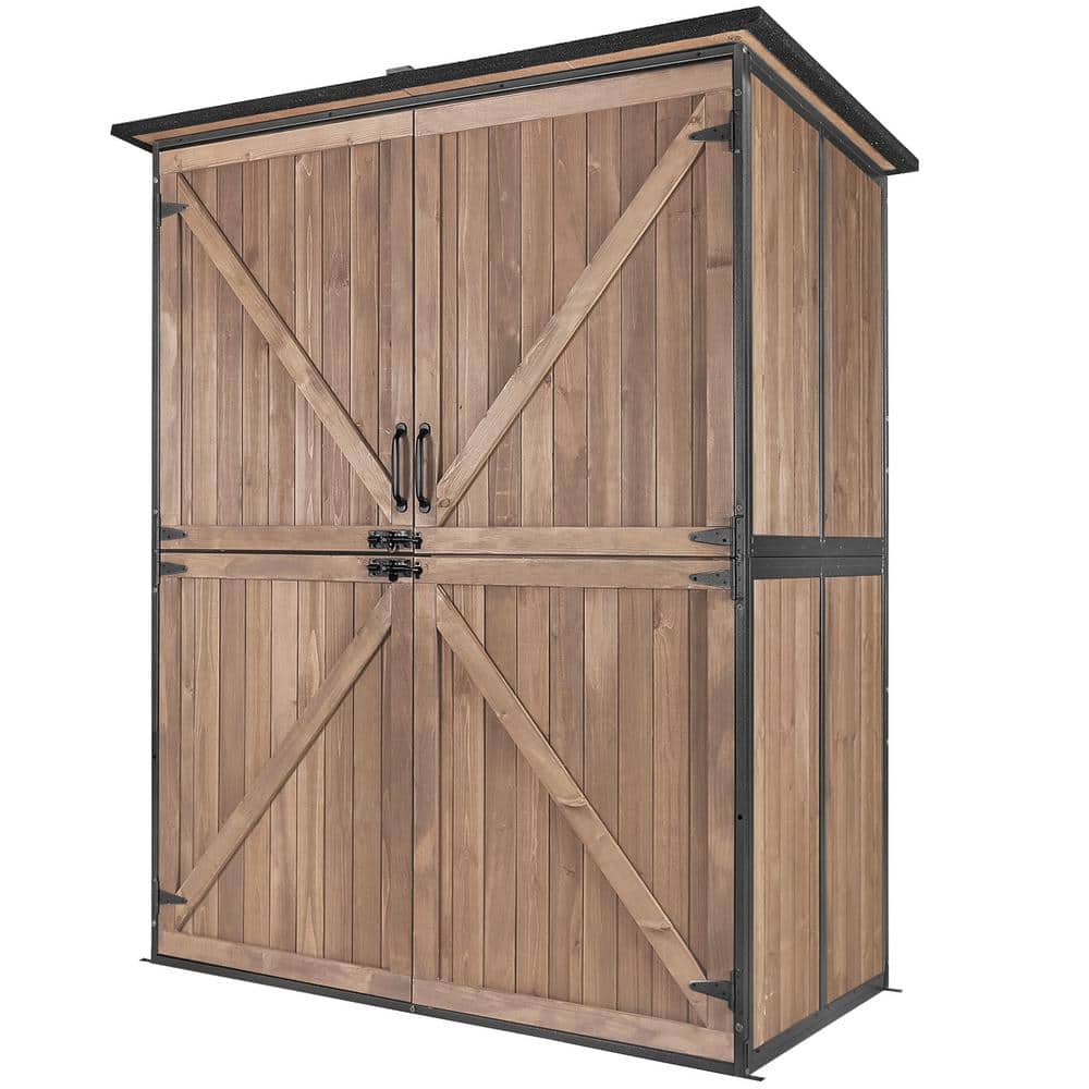 55.1 in. W x 29.1 in. D x 67 in. H Dark Brown Wooden Outdoor Storage Cabine
