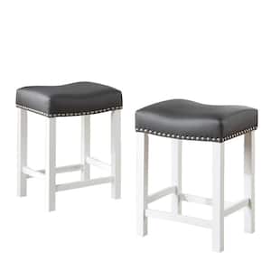 Zermatt 24in. White Backless Wood Frame Counter Height Stool with Black Faux Leather Seat - set of 2
