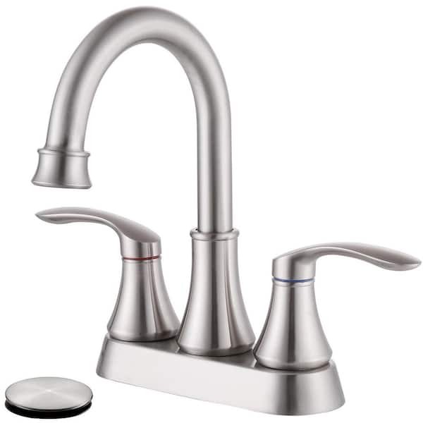 4 in. Centerset Double Handle High Arc Bathroom Faucet with Drain Kit Included in Brushed Nickel