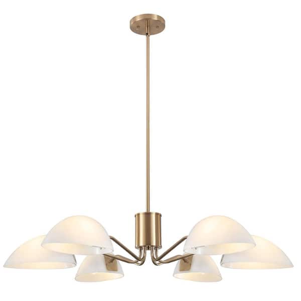 ZJVAIVE 6-Light Brass Hanging Linear Island Chandelier Lighting Fixture with Glass Shade for Kitchen Island