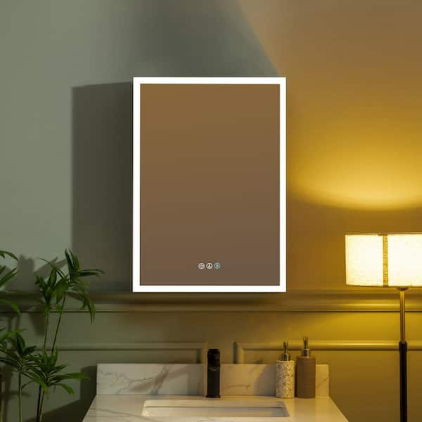20 in. W x 28 in. H Rectangular Aluminum Surface-Mount Bathroom Medicine Cabinet with Mirror and LED Light