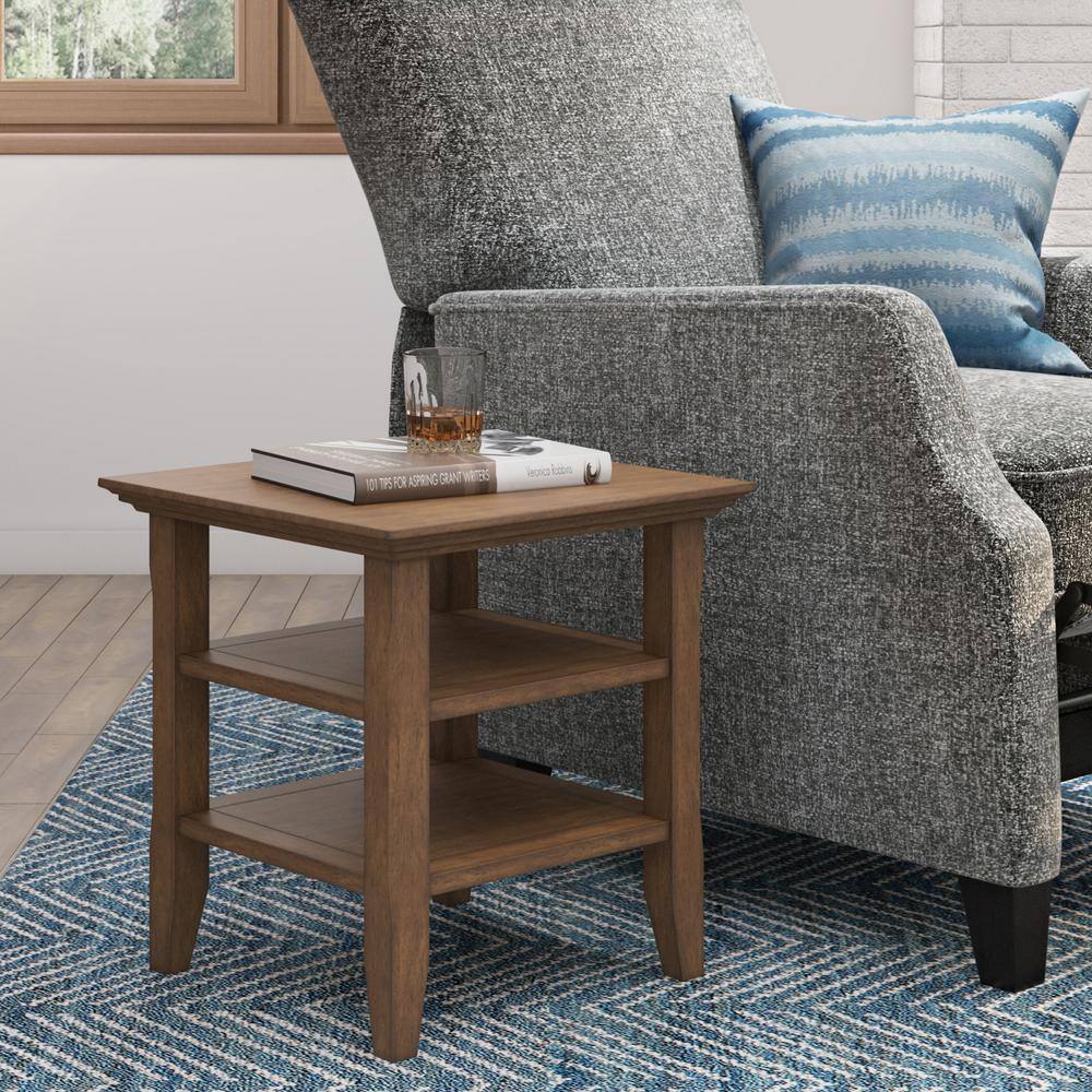 Acadian Rustic Natural Aged Brown Solid Wood Square End Table