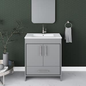 Pacific 30 in. x 18 in. D Bath Vanity in Gray with Ceramic Vanity Top in White with White Basin