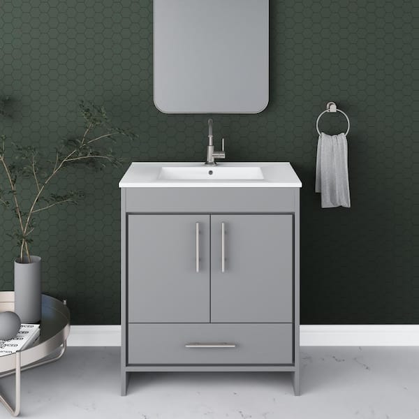 VOLPA USA AMERICAN CRAFTED VANITIES Pacific 30 in. x 18 in. D Bath Vanity in Gray with Ceramic Vanity Top in White with White Basin