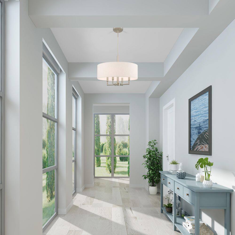 Mini Meridian 4-Light Brushed Nickel Pendant with Oatmeal Shade