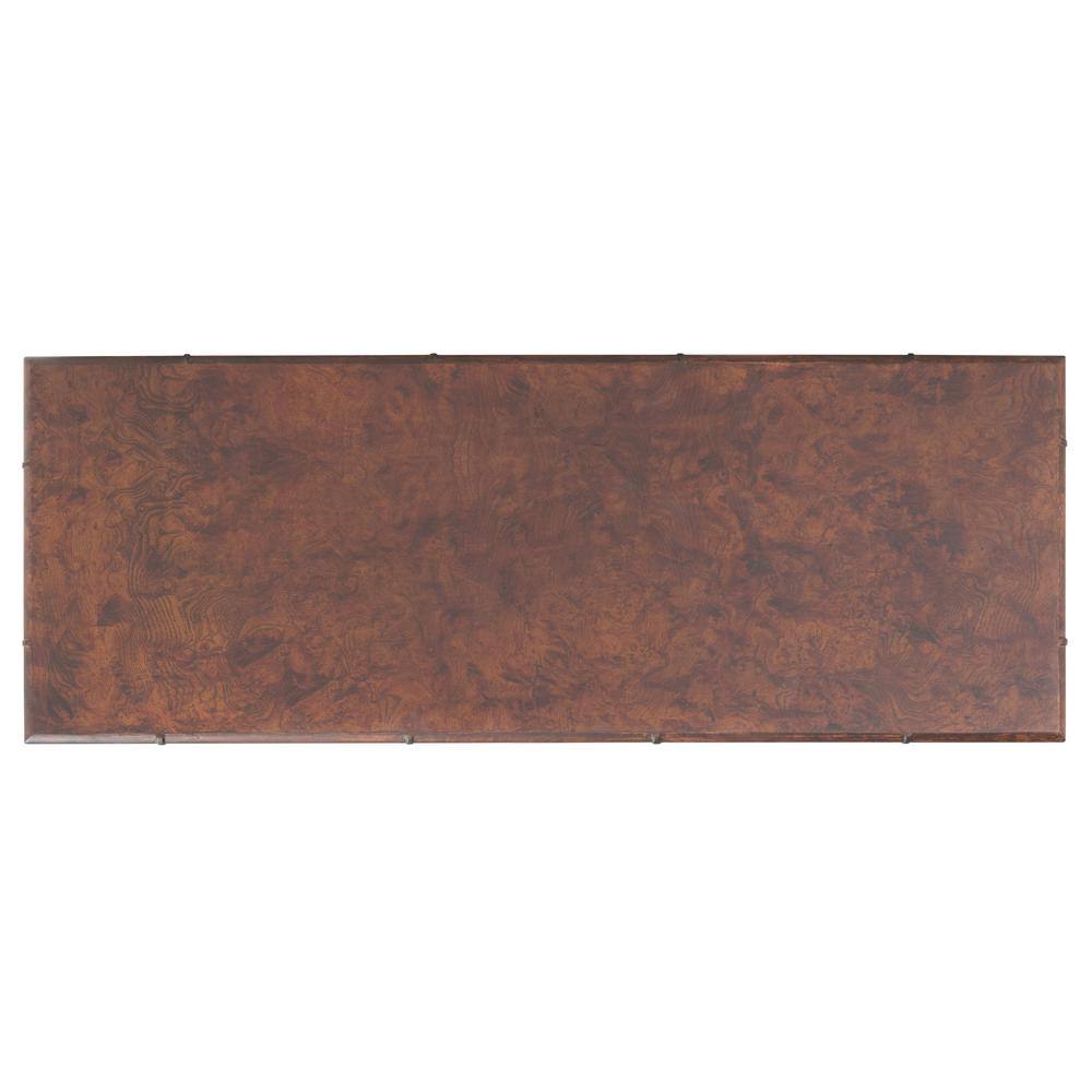 Tudor Inspired Dark Brown Wood Console Table with Gold Accents
