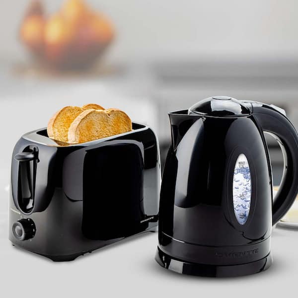 OVENTE 7-Cup Black Cordless Body Electric Kettle with 2-Slice Black Bread  Toaster KP72B + TP2210B - The Home Depot