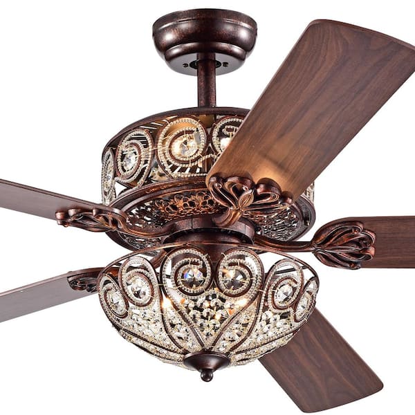 Warehouse of Tiffany Boot 52 in. Indoor Bronze Finish Remote Controlled Ceiling Fan with Light Kit