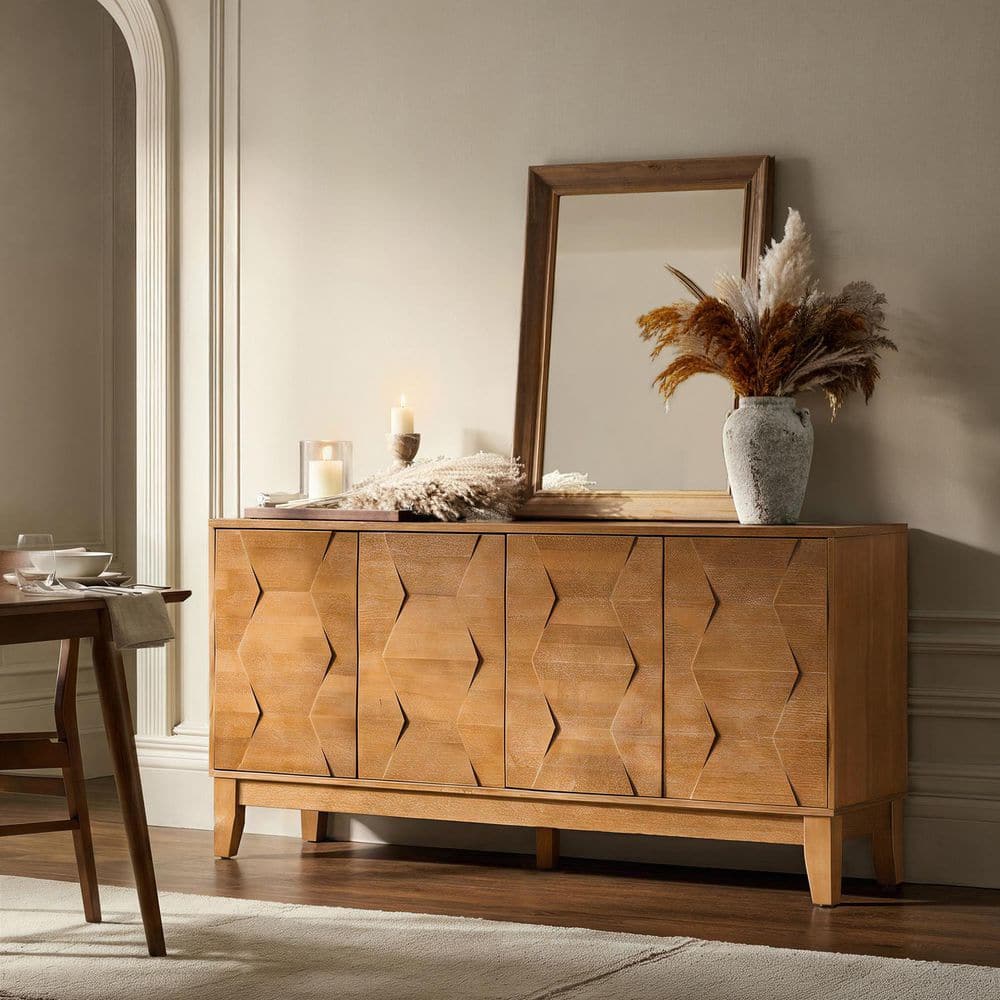 Kamis Modern Seadrift 60 in. Solid Wood Sideboard with Adjustable Shelves