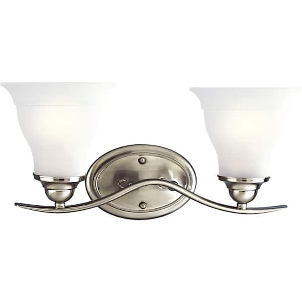 Progress Lighting Trinity Collection 2-Light Brushed Nickel Etched Glass Traditional Bath Vanity Light