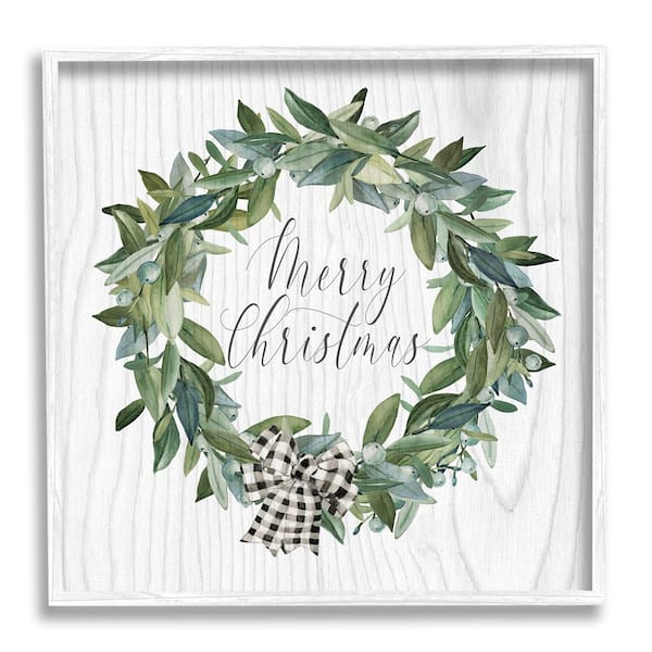 Stupell Industries Tartan Bow Wreath by Carol Robinson 1 Piece Framed Graphic Print Typography Poster Art Print 12 in. x 12 in.