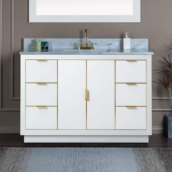 WOODBRIDGE Venice 49 in.W x 22 in.D x 38 in.H Bath Vanity in White with Marble Vanity Top in White with White Sink