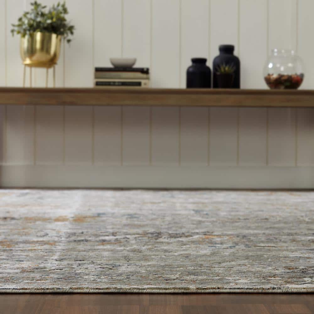 Pearl Grey Abstract Hand-knotted Viscose Area Rug