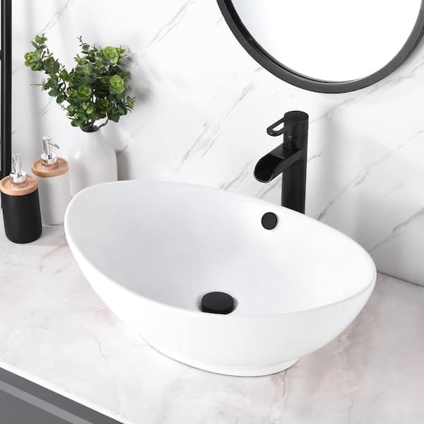 LUXIER Oval Bathroom Ceramic Vessel Sink Art Basin in White
