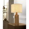 ALOA DECOR 22 in. Farmhouse Table Lamp with Honey Brown Natural Wood Base Classic Beige Fabric Drum Shade Traditional Desk Lamp H7359T3012A