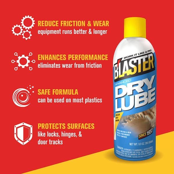 Blaster 9 3 Oz Advanced Dry Lube Spray, Non Stick Lubricant For Sliding Doors