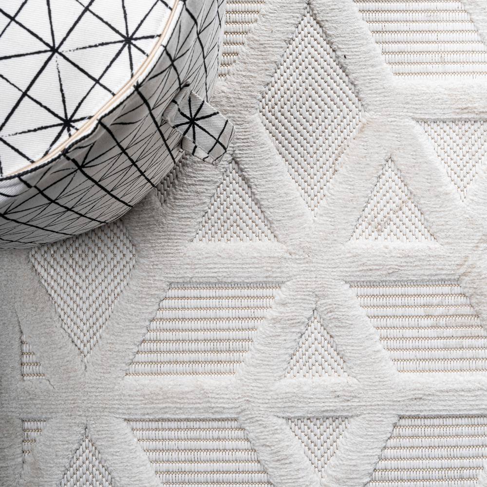 Ivory Geometric Washable Indoor/Outdoor Runner Rug