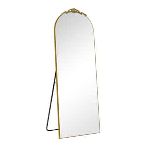 Gold 24 in. W x 65 in. H Oversized Carved Arch Wood Full Length Golden Wall Mounted Standing Mirror Floor Mirror