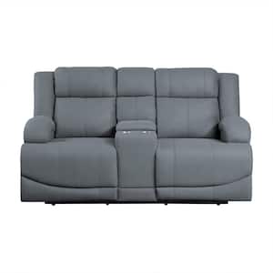 Darcel 70.5 in. W Graphite Blue Microfiber Power Double Reclining Loveseat with Center Console
