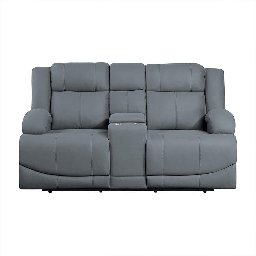 Darcel 70.5 in. W Graphite Blue Microfiber Power Double Reclining Loveseat 