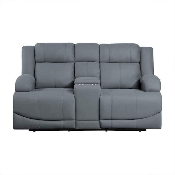 Lazzara Darcel 70.5 in. W Graphite Blue Microfiber Power Double Reclining Loveseat with Center Console