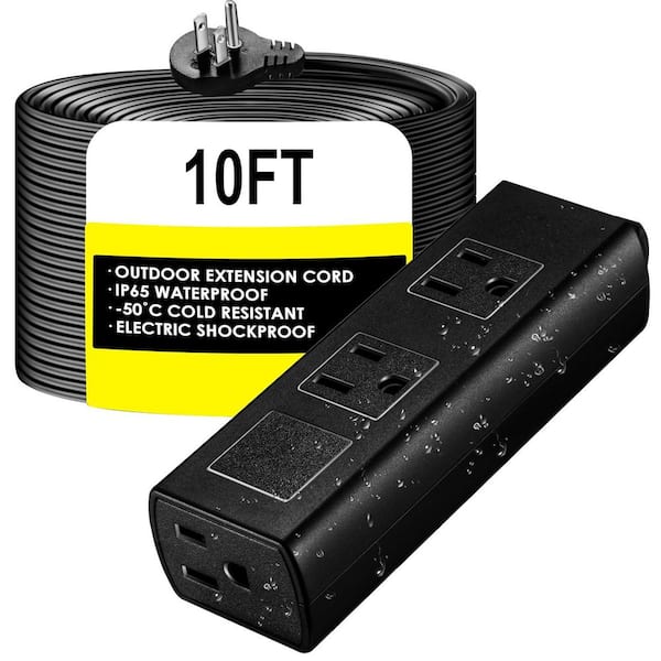 Lukyamzn Outdoor Power Strip 10 ft. Extension Cord with 3-Outlets Waterproof Surge Protector Shockproof Overload Protection