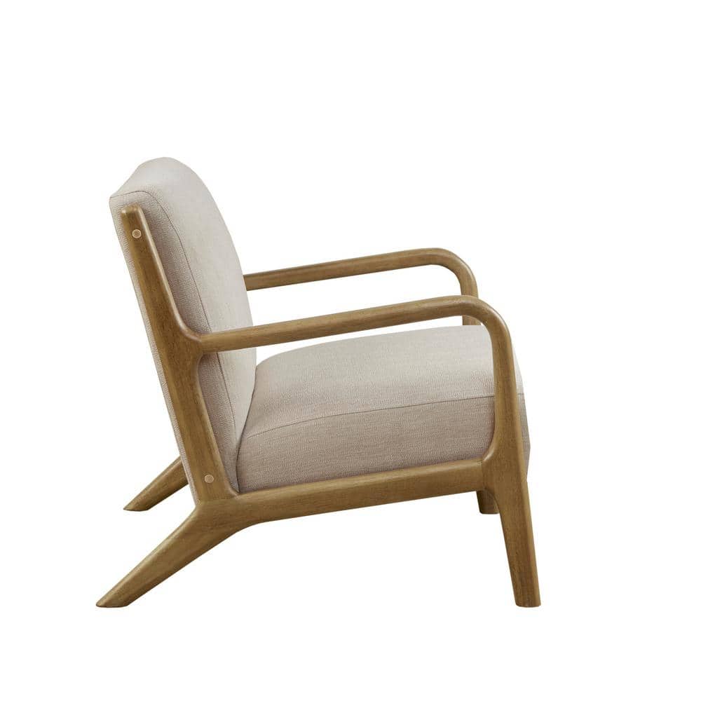 Cream Upholstered Wood Frame Mid-Century Accent Chair