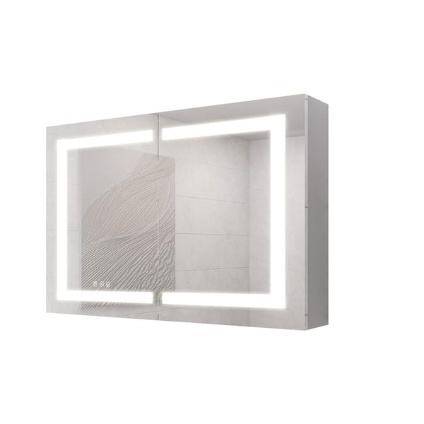 Ziyudura 36 in. W x 24 in. H Rectangular Aluminum Surface Mount Medicine Cabinet with Mirror and Light, Adjust Brightness