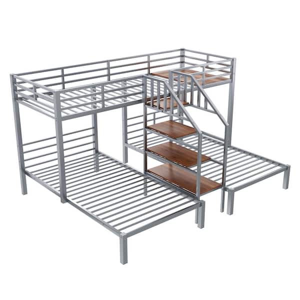 Harper & Bright Designs Silver Twin over Twin Metal Triple Bunk